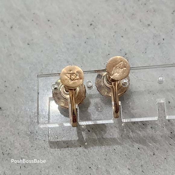 Vintage Floral Porcelain Screw Back Earrings | Rhinestone Gold Tone - Picture 6 of 13